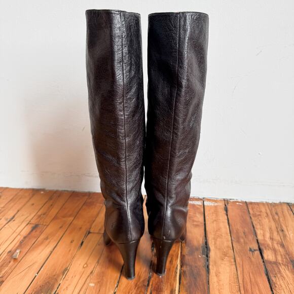 FRYE 'Ava' Dark Brown Snakeskin Textured Leather Heeled Boots - Picture 5 of 10